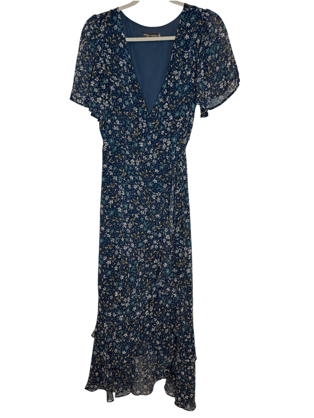 Dress Forum Floral Wrap Maxi Dress Navy Blue Size Medium